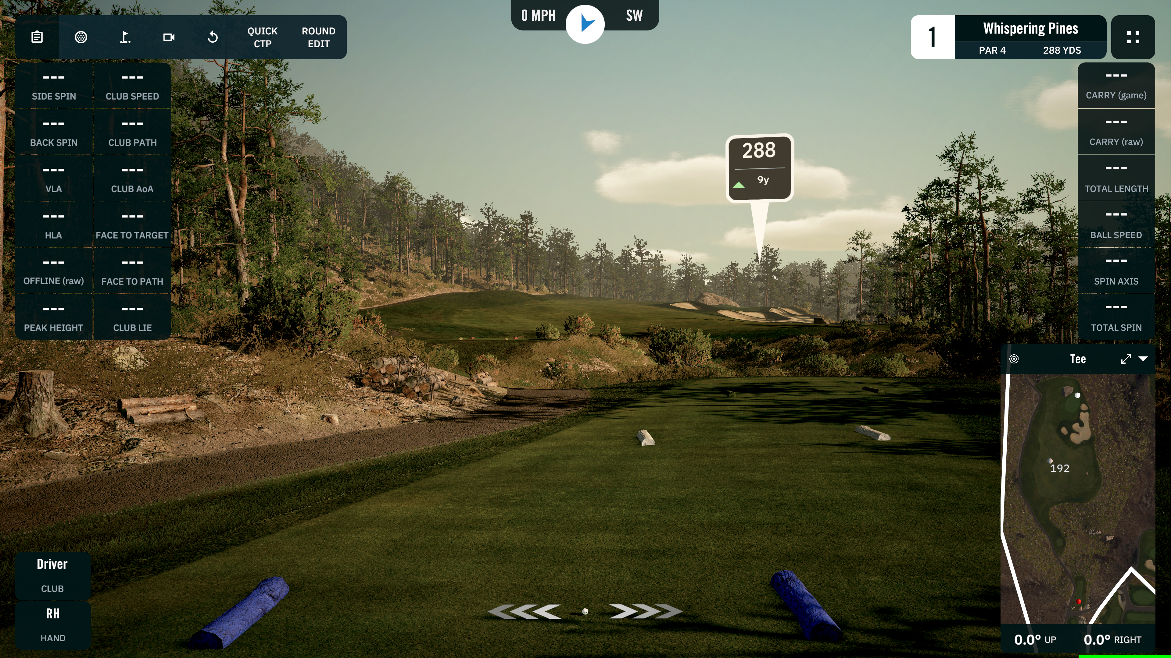 GSPro golf simulation software showing a course in 4K